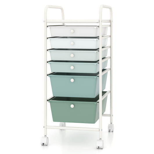 Costway Multifunctional 6 Drawers Rolling Storage Cart Organizer-Green Gradient - Color: Green Gradient