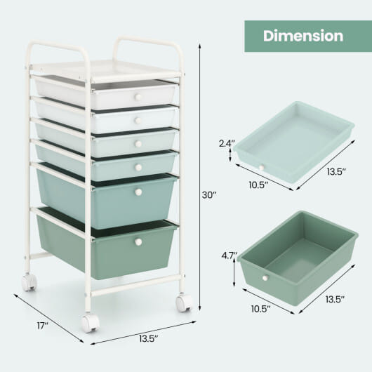 Costway Multifunctional 6 Drawers Rolling Storage Cart Organizer-Green Gradient - Color: Green Gradient