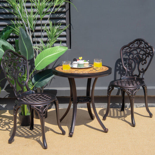 3-Piece All-Weather Cast Aluminum Patio Bistro Set-Copper