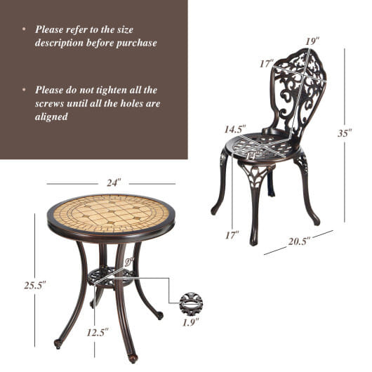 3-Piece All-Weather Cast Aluminum Patio Bistro Set-Copper