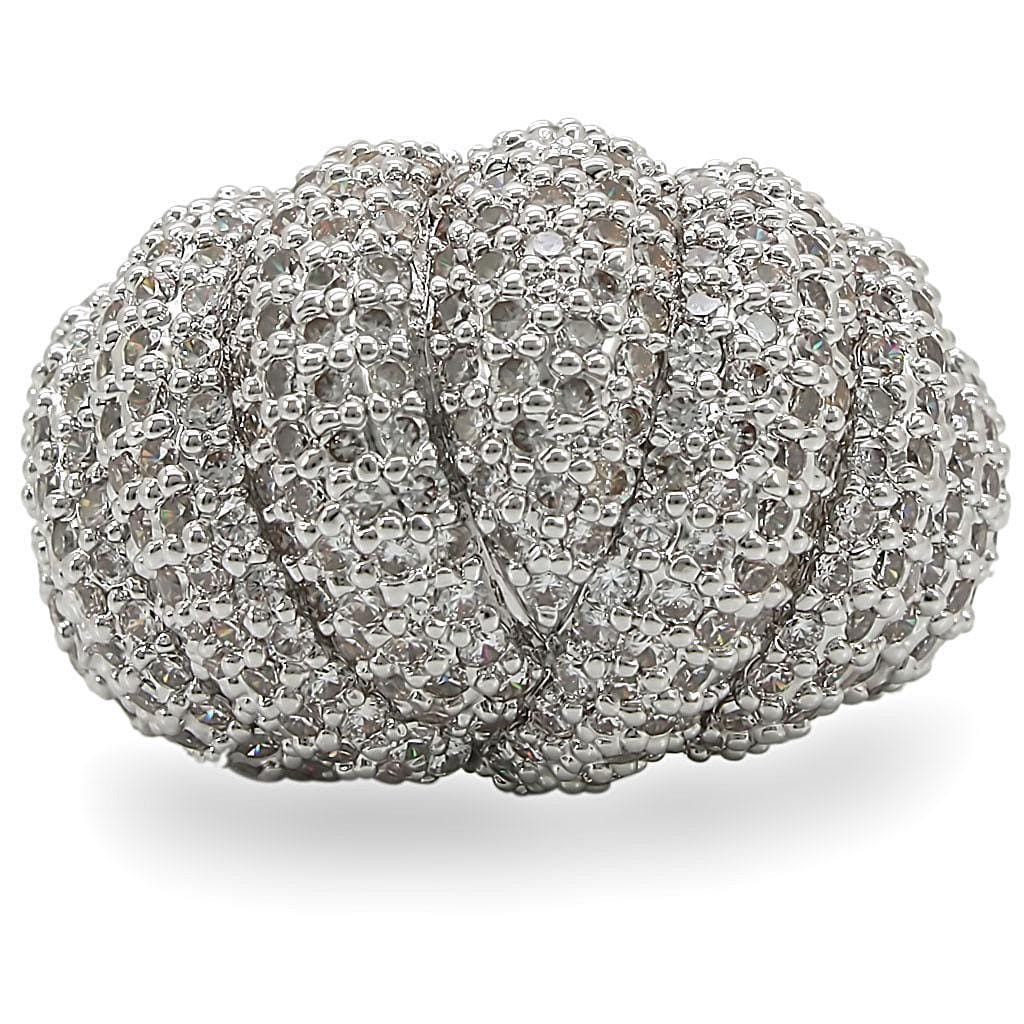 1W020 - Rhodium Brass Ring with AAA Grade CZ  in Clear