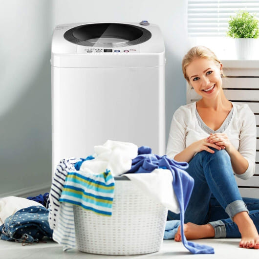 Costway Portable 7.7 lbs Automatic Laundry Washing Machine with Drain Pump - Color: White