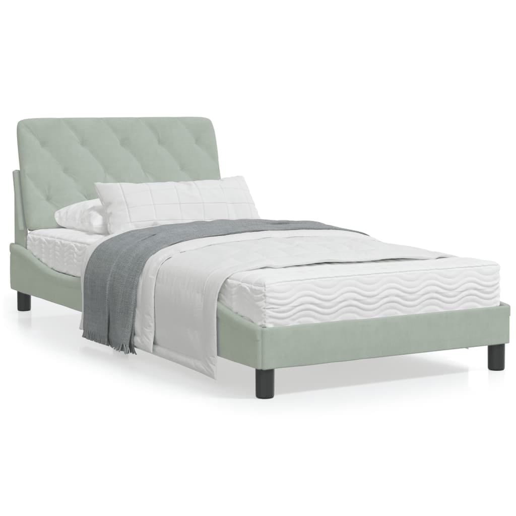 Bed Frame without Mattress Light Gray 39.4"x79.9" Velvet
