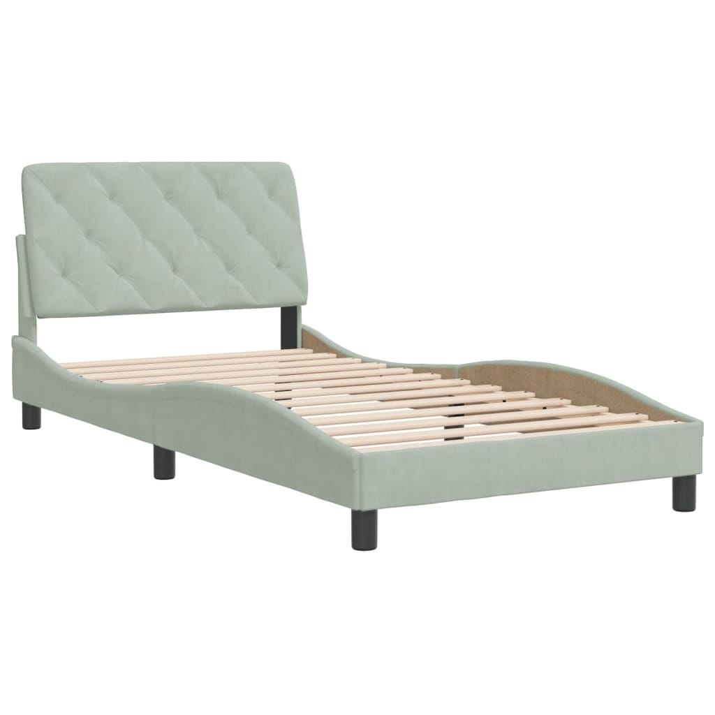 Bed Frame without Mattress Light Gray 39.4"x79.9" Velvet