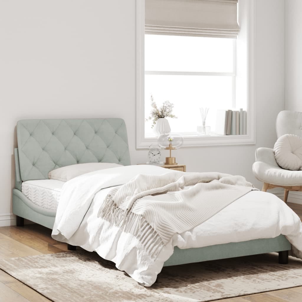 Bed Frame without Mattress Light Gray 39.4"x79.9" Velvet