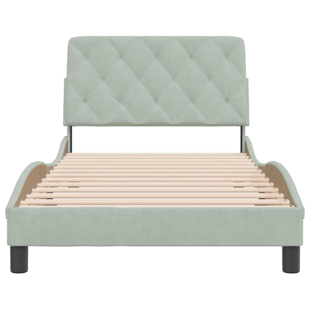 Bed Frame without Mattress Light Gray 39.4"x79.9" Velvet