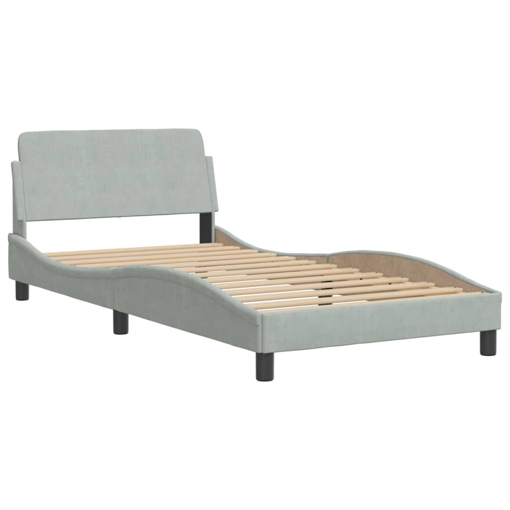 Bed Frame without Mattress Light Gray 39.4"x79.9" Velvet