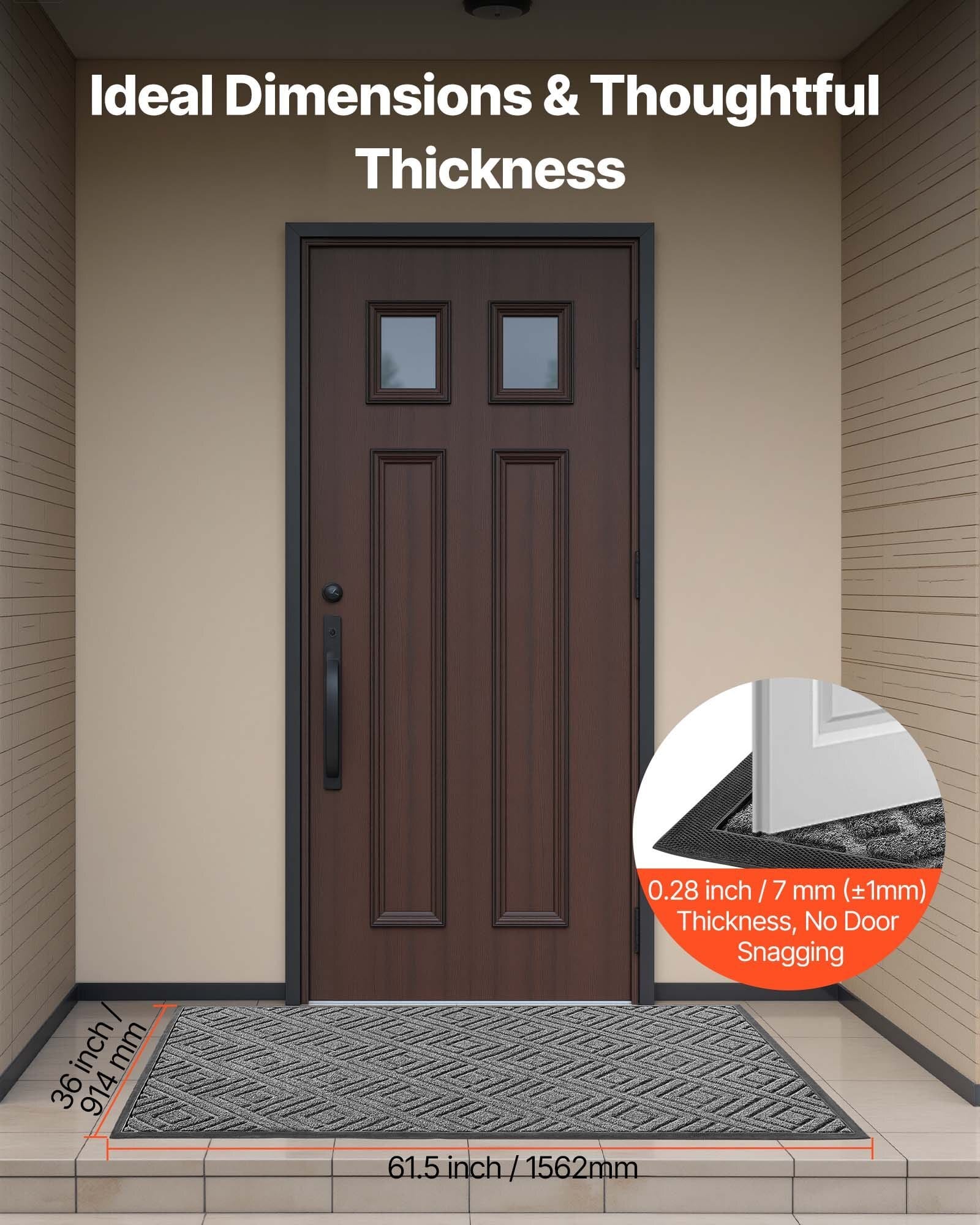 Front Door Mat, 61.5 x 36 in Commercial Floor Mat for Indoor and Outdoor, Modern Stylish Carpet with TPE Backing, Heavy Duty Washable Entry Industrial Rug for Hallway, Balcony, Garage, Grey