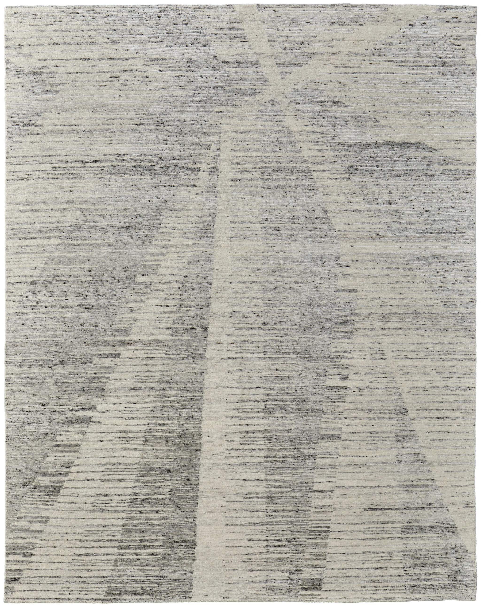 9' X 13' Ivory and Gray Abstract Hand Knotted Worn Faded Area Rug
