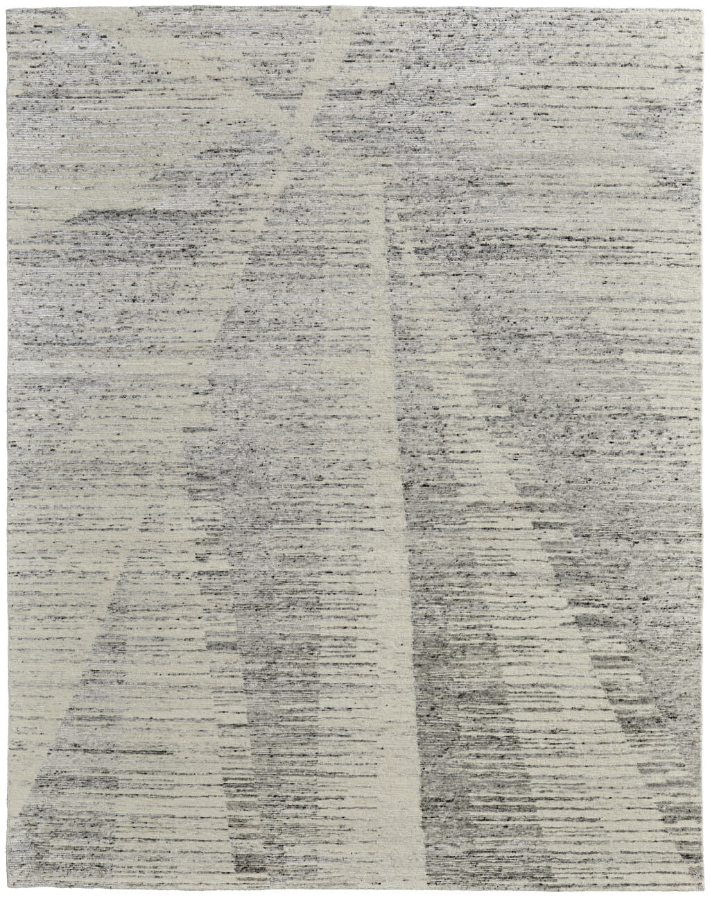 9' X 13' Ivory and Gray Abstract Hand Knotted Worn Faded Area Rug