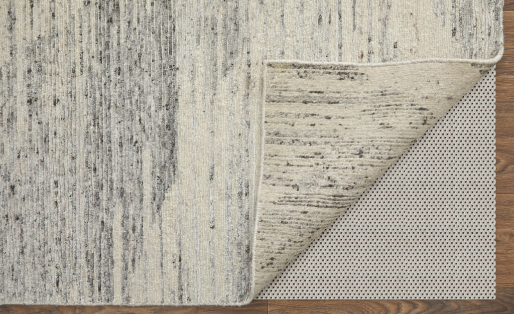 9' X 13' Ivory and Gray Abstract Hand Knotted Worn Faded Area Rug
