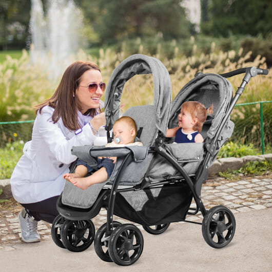 Costway Double Stroller Foldable Baby Twin Lightweight Travel Stroller Infant Pushchair Grey - Color: Gray