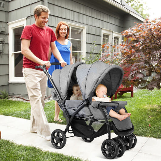 Costway Double Stroller Foldable Baby Twin Lightweight Travel Stroller Infant Pushchair Grey - Color: Gray