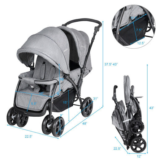 Costway Double Stroller Foldable Baby Twin Lightweight Travel Stroller Infant Pushchair Grey - Color: Gray