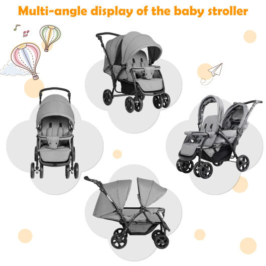 Costway Double Stroller Foldable Baby Twin Lightweight Travel Stroller Infant Pushchair Grey - Color: Gray