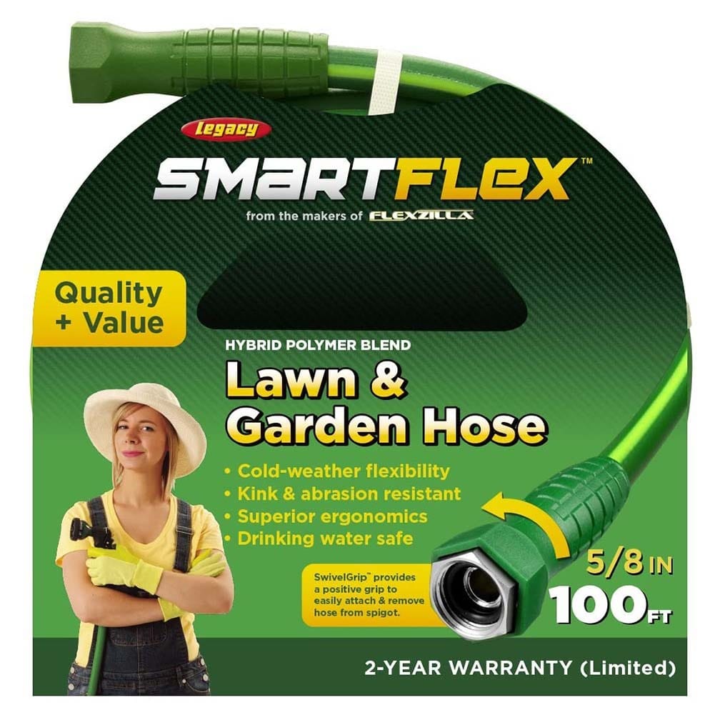 SmartFlex® Garden Hose 5/8" x 100' 3/4" - 11 1/2 GHT Fittings