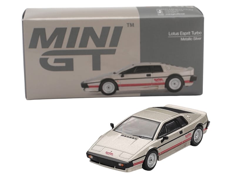 Lotus Esprit Turbo Silver Metallic with Red Stripes Limited Edition 1/64 Diecast Model Car by Mini GT