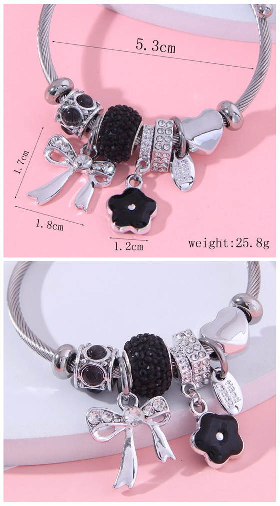 Classic Design Black Series Bowknot and Flower Multi-elements Wholesale Fashion Bangle