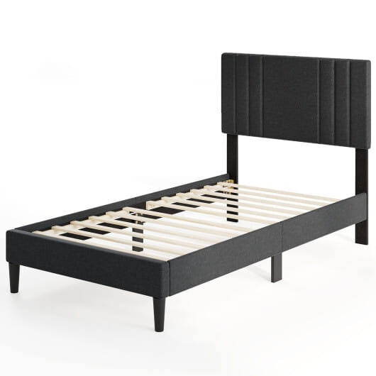 Full/Queen/Twin Size Bed Frame with Vertical Channel Tufted Headboard and Wooden Slats-Twin Size - Color: Gray - Size: Twin Size