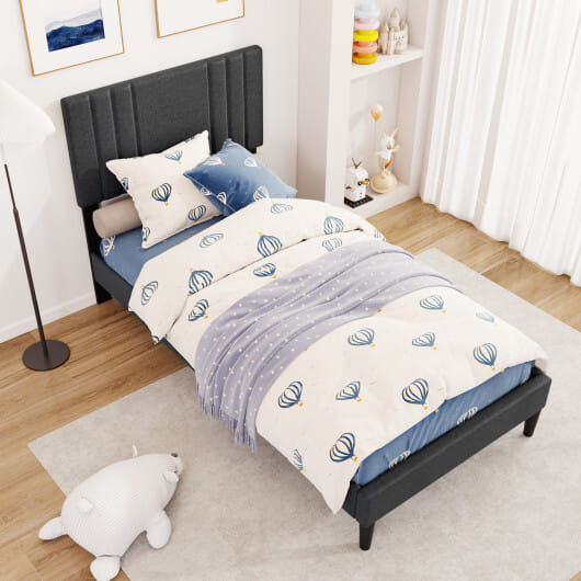 Full/Queen/Twin Size Bed Frame with Vertical Channel Tufted Headboard and Wooden Slats-Twin Size - Color: Gray - Size: Twin Size