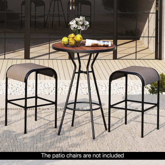 28 Inches Outdoor Bar Table with Wood-Like Tabletop for Backyard Garden - Color: Natural