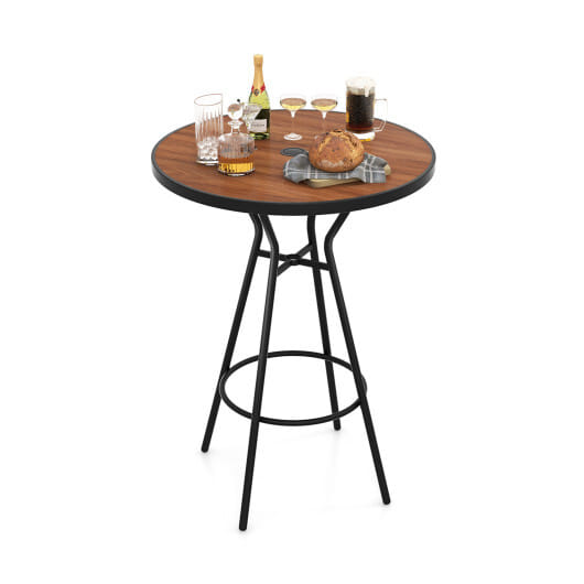 28 Inches Outdoor Bar Table with Wood-Like Tabletop for Backyard Garden - Color: Natural