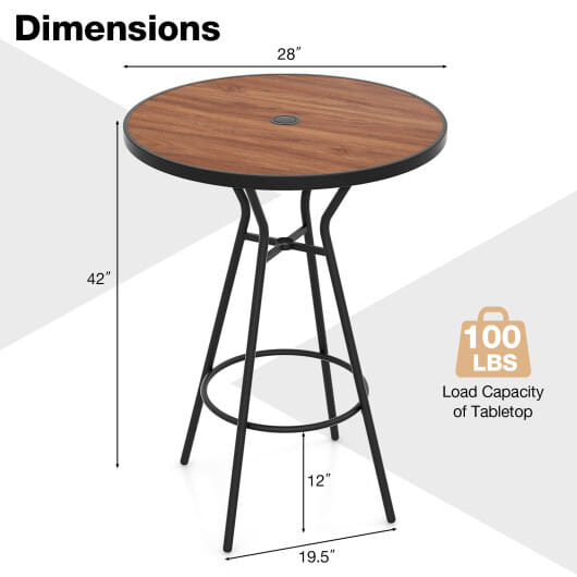 28 Inches Outdoor Bar Table with Wood-Like Tabletop for Backyard Garden - Color: Natural