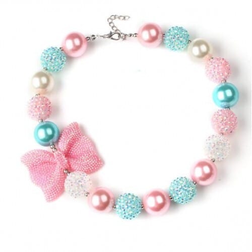 Cute Bowknot Embellished Candy Color Beads Baby Girl Necklace