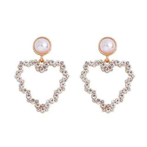 Elegant Peach Heart Design Rhinestone Korean Fashion Women Alloy Wholesale Earrings - White