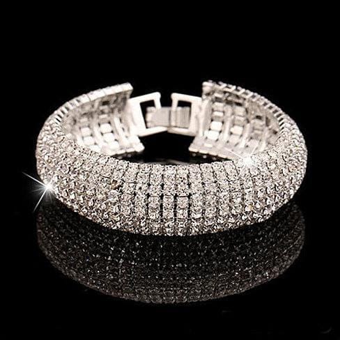 Color: Silver Polished - Glamour Girl Crystal Bangle Cuff Bracelet