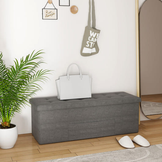 Costway Fabric Folding Storage with Divider Bed End Bench-Dark Gray