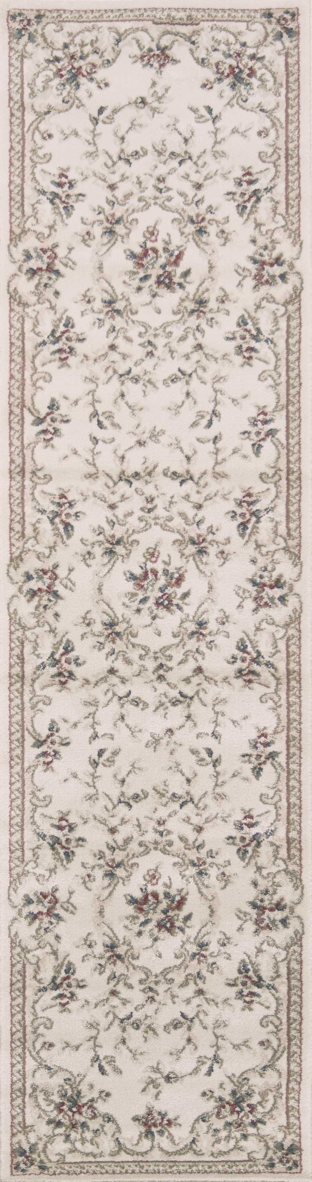 8' Ivory Bordered Floral Indoor Runner Rug