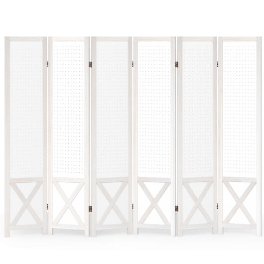 6-Panel Pegboard Room Divider 67 Inches Tall Foldable Privacy Screen - Size: 6 Panel