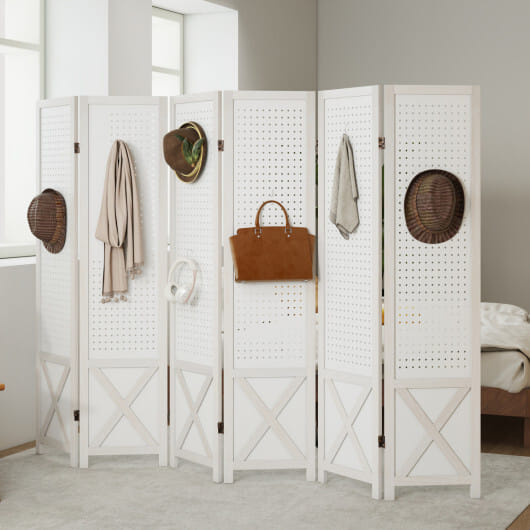 6-Panel Pegboard Room Divider 67 Inches Tall Foldable Privacy Screen - Size: 6 Panel