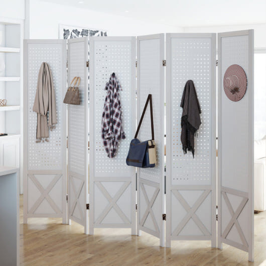 6-Panel Pegboard Room Divider 67 Inches Tall Foldable Privacy Screen - Size: 6 Panel