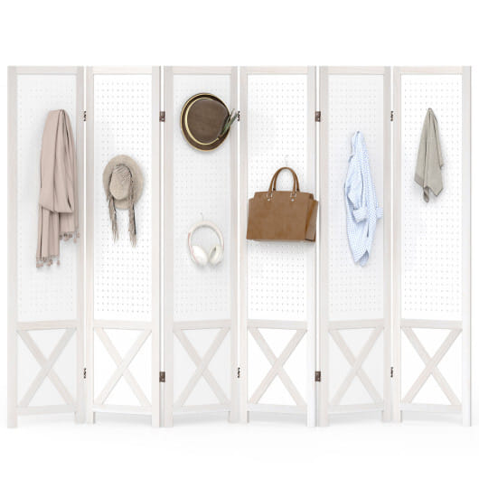 6-Panel Pegboard Room Divider 67 Inches Tall Foldable Privacy Screen - Size: 6 Panel