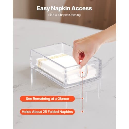 Acrylic Napkin Holder, 9.1 x 5.5 x 2.6 inch, Clear Bathroom Guest Towel Storage Tray with U-Shaped Opening, Disposable Paper Towel Holder for Bathroom Kitchen Parties Weddings & Various Events