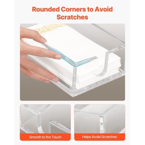 Acrylic Napkin Holder, 9.1 x 5.5 x 2.6 inch, Clear Bathroom Guest Towel Storage Tray with U-Shaped Opening, Disposable Paper Towel Holder for Bathroom Kitchen Parties Weddings & Various Events