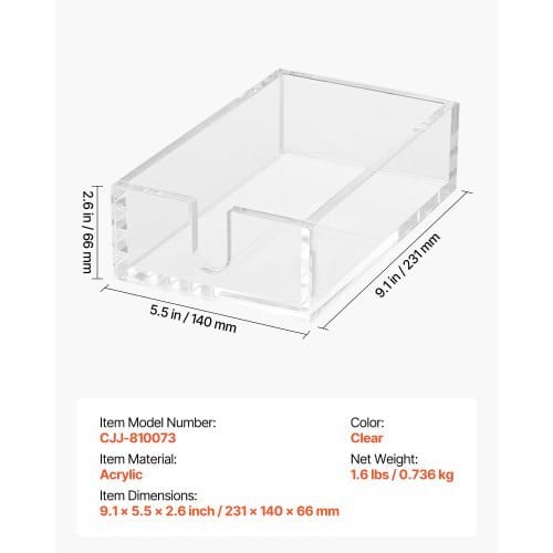 Acrylic Napkin Holder, 9.1 x 5.5 x 2.6 inch, Clear Bathroom Guest Towel Storage Tray with U-Shaped Opening, Disposable Paper Towel Holder for Bathroom Kitchen Parties Weddings & Various Events