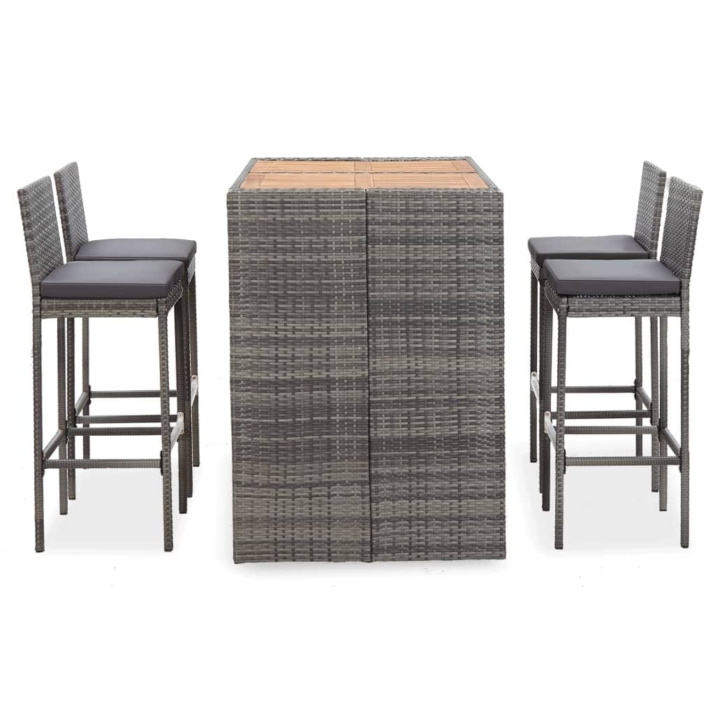 5 Piece Patio Bar Set Poly Rattan and Acacia Wood Gray