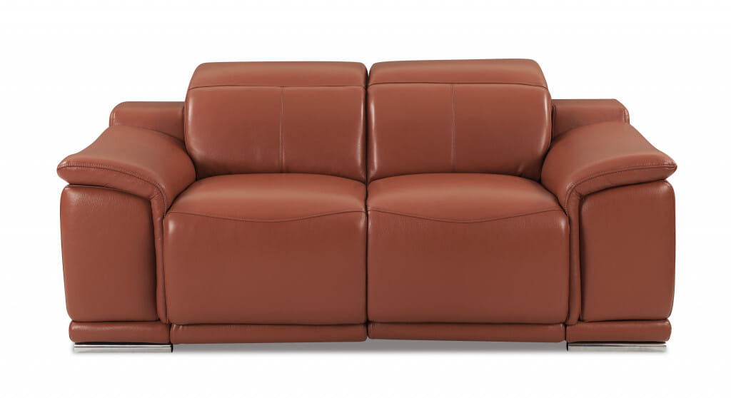 Three Piece Indoor Camel Italian Leather Six Person Seating Set