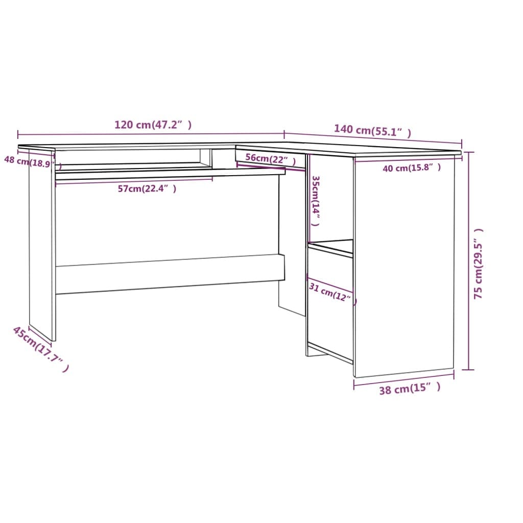 L-Shaped Corner Desk High Gloss Black 47.2" x 55.1" x 29.5" Engineered Wood