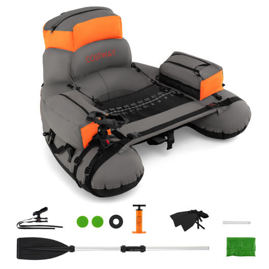 Inflatable Fishing Float Tube with Shoulder Straps and Storage for Angling-Orange - Color: Orange