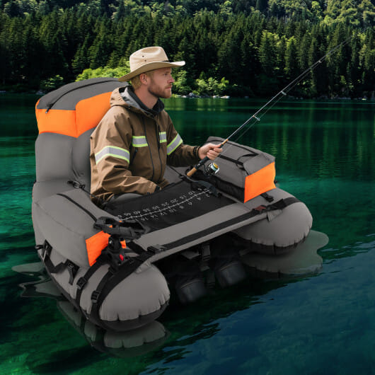 Inflatable Fishing Float Tube with Shoulder Straps and Storage for Angling-Orange - Color: Orange