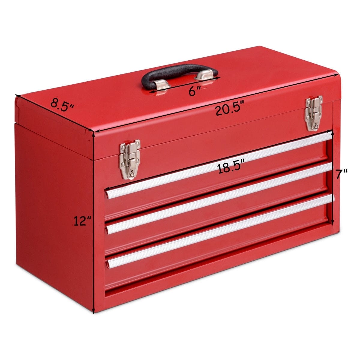 Portable Garage Mechanic Tool Cabinet Box with 3 Drawers-Red - Color: Red
