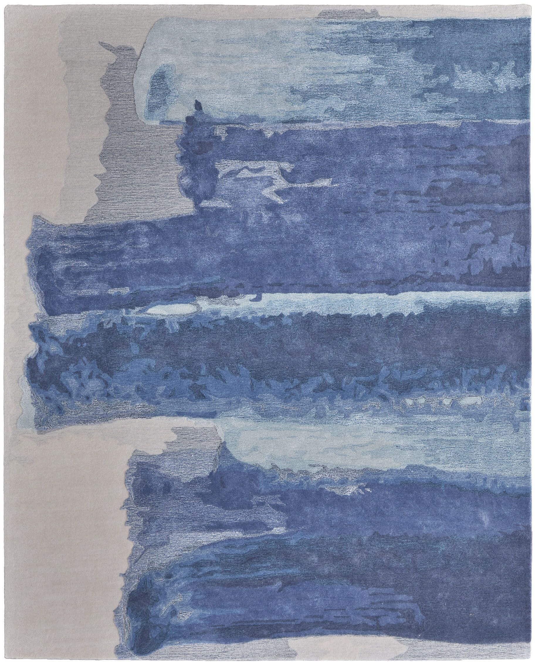 9' X 12' Blue and Ivory Abstract Hand Tufted Area Rug
