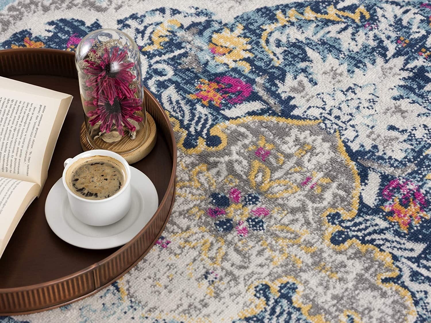 13' Blue and Ivory Medallion Distressed Runner Rug