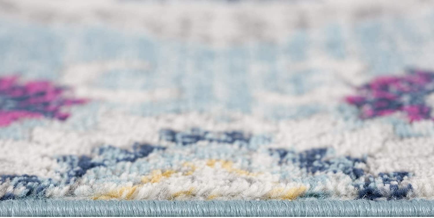 13' Blue and Ivory Medallion Distressed Runner Rug