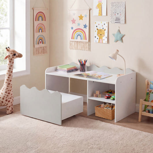 Scalloped Kids Bookshelf and Toy Storage Organizer for Playroom-Gray - Color: Gray