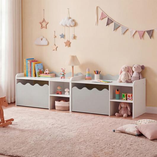 Scalloped Kids Bookshelf and Toy Storage Organizer for Playroom-Gray - Color: Gray